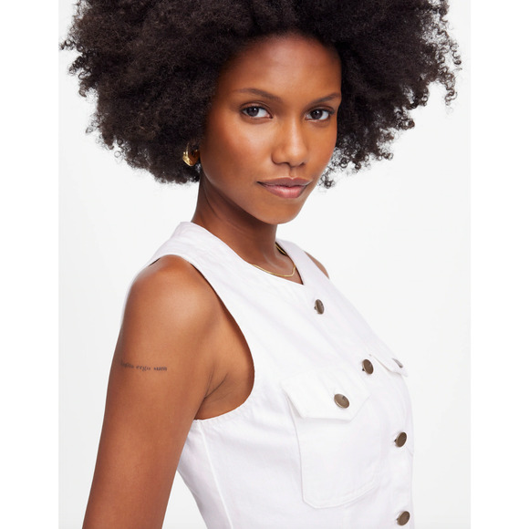 Madewell Denim High Crewneck Vest Tile White Minimalist Utility Pocket US 12 NWT - Picture 2 of 14